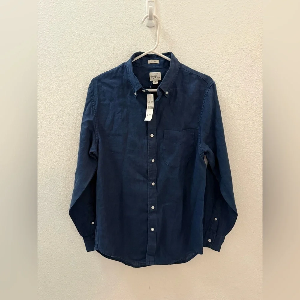 J. Crew Dark Blue Casual Button-Down Shirt Irish Linen size S